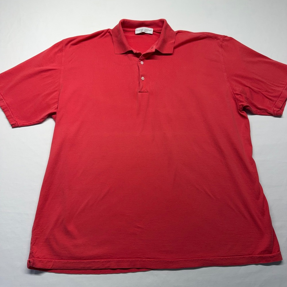 Brunello Cucinelli Polo Shirt XL Red Cotton Mens Made Italy Luxury Designer